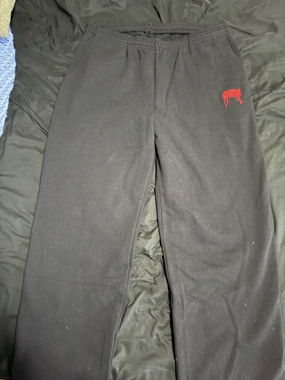 Revenge Clothing Black Jogger Sweatpants with Red Script Logo